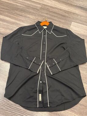 Stetson Black Long-Sleeve Western Shirt with White Piping